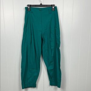 Lurdes Bergada Womens Pant L Teal Stretch Waist Button/Zip Fly Cinch Cuffs EUC